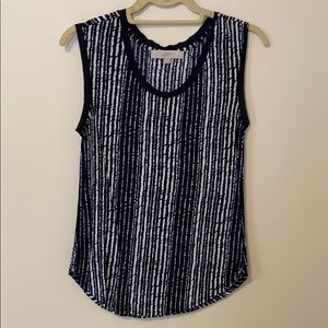Blue and white patterned silky loft tank